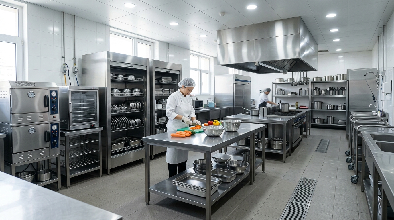Giải pháp thiết kế bếp ăn mầm non một chiều và trang bị thiết bị inox nuôi dưỡng